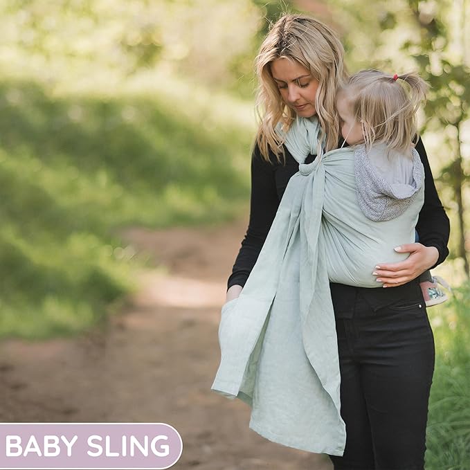 Baby Sling Carrier – Breathable 100% Cotton Wrap for Infant Support, Ring Sling Baby Carrier – Adjustable Muslin Fabric, Light Green Baby Carrier Newborn to Toddler – Soft Chest Hold for Travel-CubbioJoy