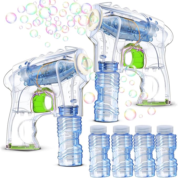 Kid Odyssey 2 Pack Bubble Gun with 4 Refill Solution and 3 Colorful LED Light, Bubble Machine for Kids, Bubble Maker for Party Favors, Birthday Gift, Indoor Outdoor Toys for Toddlers-CubbioJoy