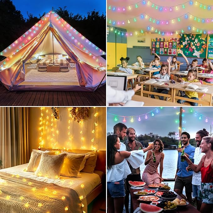 Color Changing String Lights Plug in, 33ft 60LED Connectable Crystal Globe String Lights Remote, Decorative Outdoor Twinkle Lights for Girl Gift Bedroom Patio Garden Tent Camp Party Christmas Décor-CubbioJoy