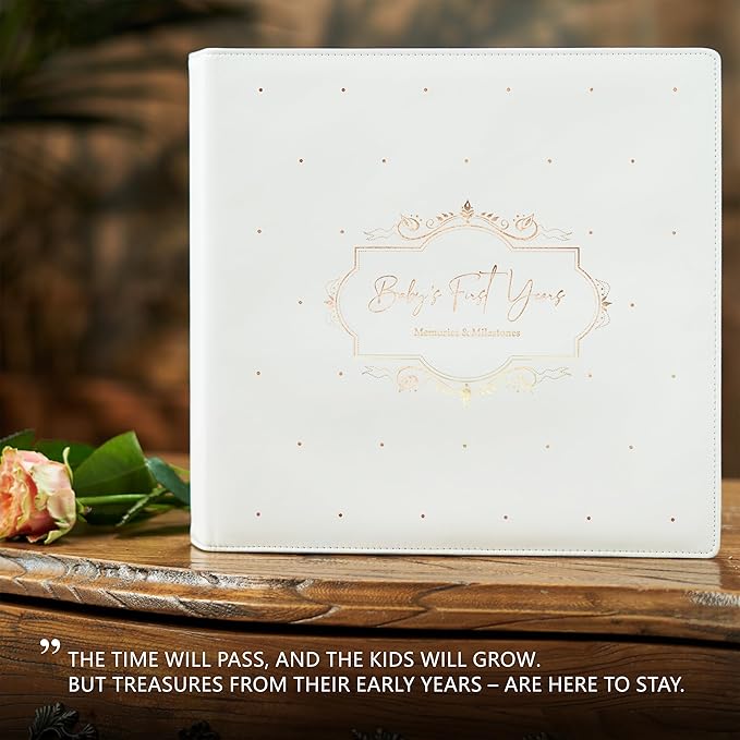 Keepsake Baby Memory Book Girl Boy – Timeless Leather-Bound Baby Milestone Book – Baby Book Keepsake Record First 5 Years – Gender Neutral Baby Scrapbook Album Baby Album Journal Registry Search Gift-CubbioJoy