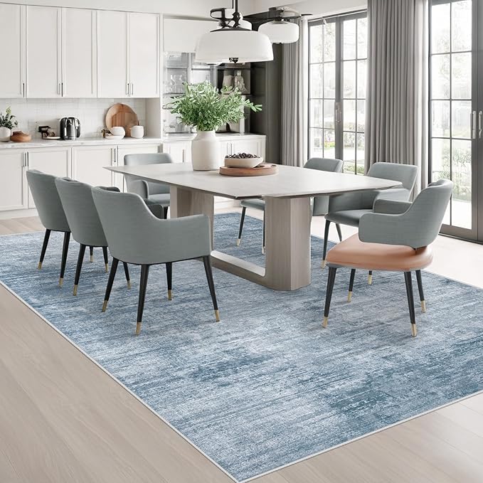 Area Rugs 10x14 Living Room: Washable Rug Modern Abstract Large Rugs Soft Non Slip Neutral Rug Stain Resistant Indoor Carpet for Bedroom Kitchen Dining Room Home Office Rugs(Blue, 10'x14')-CubbioJoy