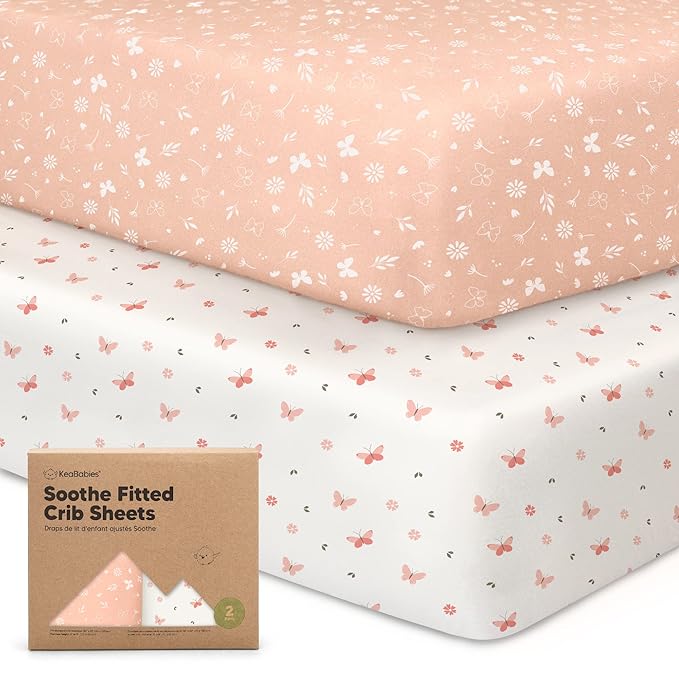 KeaBabies 2-Pack Organic Crib Sheets for Boys, Girls - 52x28 Fitted Crib Mattress Sheet Neutral, Breathable Jersey Cotton Cover for Baby Bed, Toddler Mattress, Soft & Cute Prints (Butterflies)-CubbioJoy