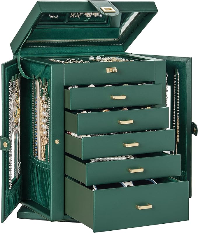 AKOZLIN 360° Rotating Jewelry Box 6-Tier Organizer Functional Jewelry Storage Case for Women Girls Ring Necklace Earring Bracelet Holder with Mirror-CubbioJoy