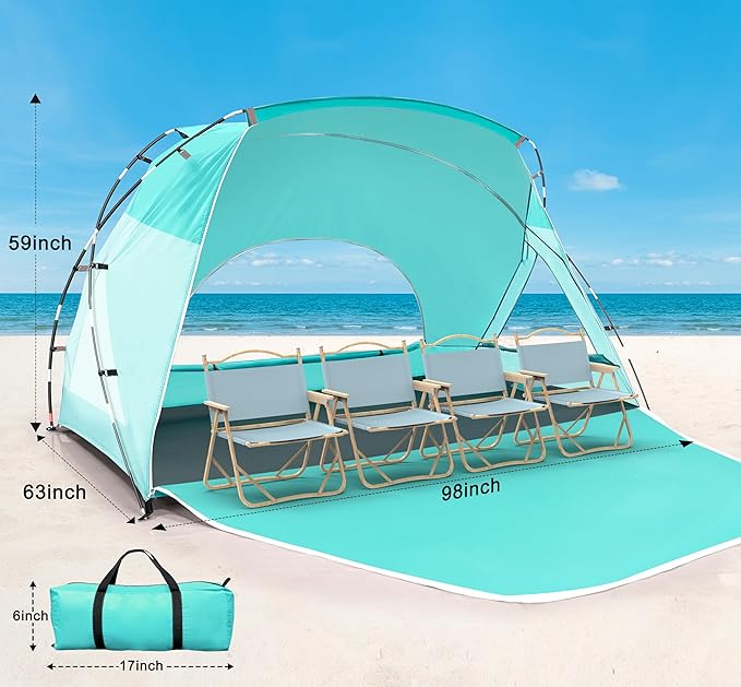 Beach Tent, Portable Sun Shelter for 2/3/4/6-8 Person with UPF 50+ UV Protection, Easy Setup Waterproof Beach Shade Canopy Cabana for Family Outdoor and Picnics, Fishing with Carrying Bag-CubbioJoy