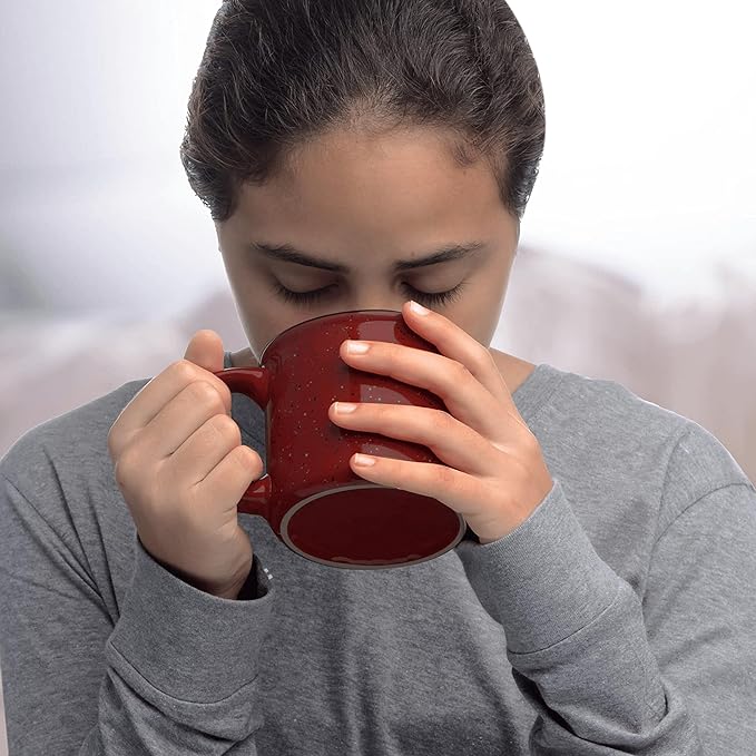 DISCOUNT PROMOS Ceramic Campfire Coffee Mugs 13 oz. Set of 10, Bulk Pack - Perfect for Tea, Espresso, Cappuccino, Hot Cocoa - Maroon-CubbioJoy