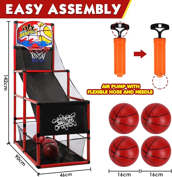 AOKESI Arcade Basketball Game Set Indoor for Kids Basketball Hoop Outdoor Sports Play Toy for Toddler Boys Girls 3-5 6-7 8-12 Years Old Adjustable Height with 4 Balls-CubbioJoy