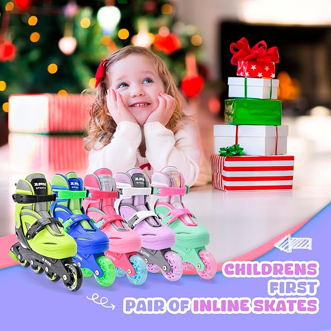 2PM SPORTS Inline Skates with Light Up Wheels, Roller Skates Blades for Boys Girls Kids Ages 5-8 8-12 4-6 6-12, Size Adjustable Beginner Blades Roller Skates-CubbioJoy