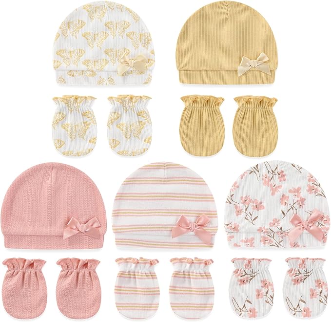 Cute Baby Girl Hats Mittens Set 10-Pack New Born Boy Caps Gloves Suit 0-6 Months Infant Accessories-CubbioJoy