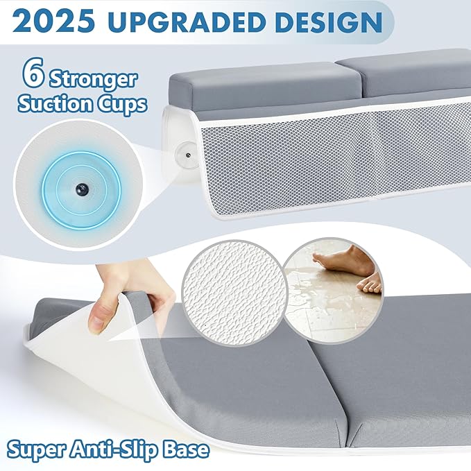 beiens Bath Kneeler and Elbow Rest Pad Set - 1.5'' Comfortable Thick Baby Bath Kneeler Pads, Quick Dry Soft Kneeling Pad for Baby Bath Time, Non-Slip Knee& Arm Support Bathtub Mat with Toys Organizer-CubbioJoy