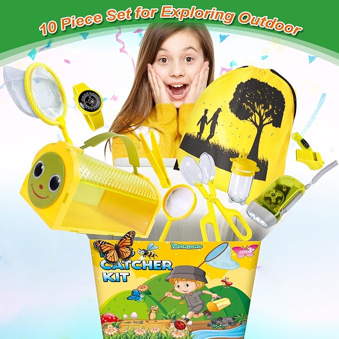 Bug Catcher Kit & Outdoor Explorer Kit for Kids, 10 Pcs Bug Catching Kit with Toy Cage, Backpack, Flashlight, Manifying Glass, Toy Net, Outdoor Exploration Toys Gift for Boys Girls 3-12-CubbioJoy