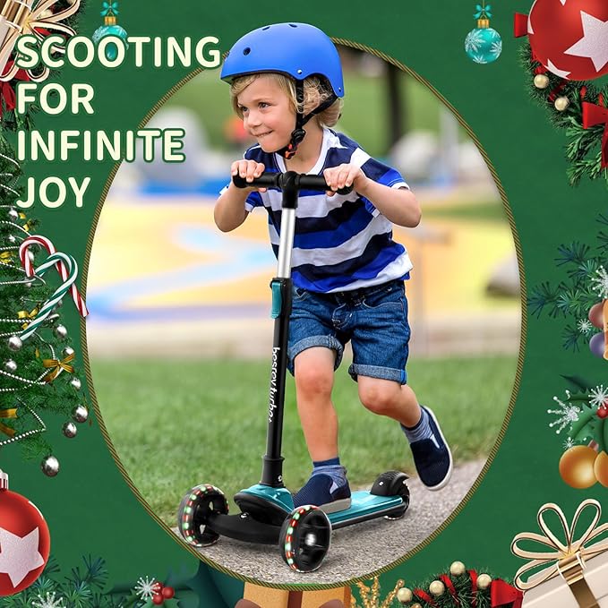 Besrey Kick Scooter for Kids Ages 3-10, 3-Wheel Folding Scooter with Adjustable Height, LED Light Wheels, Extra Wide Deck for Outdoor Activities-CubbioJoy