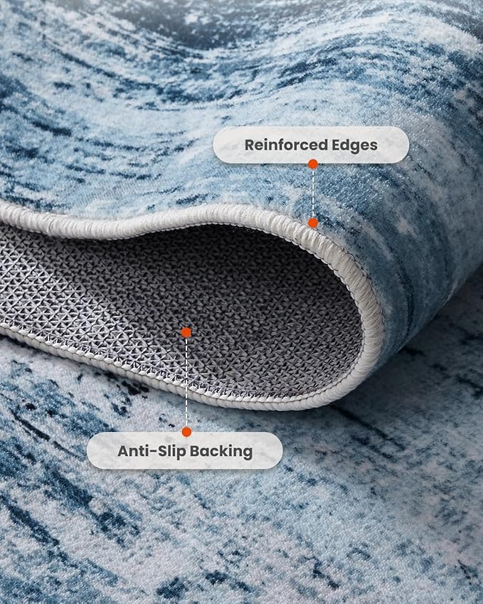 Amada 6x9 Washable Area Rug, Modern Abstract Living Room Rug with Non-Slip Backing & Short Pile, Large Rug with Abstract Pattern for Living Room, Bedroom and Dinning Room, Blue-CubbioJoy