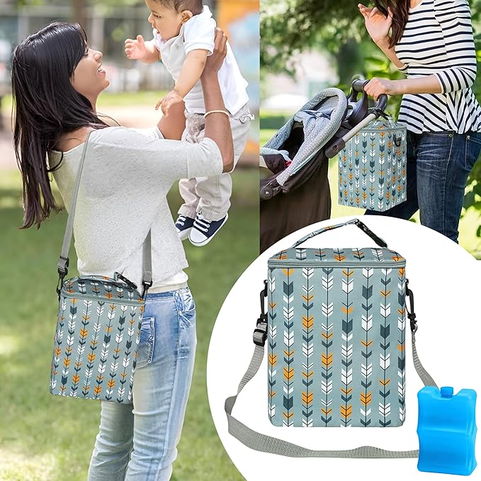 Breastmilk Cooler Bag with Ice Pack Fits 4 Baby Bottles Up to 9 Ounce Insulated Baby Bottle Bag Breast Milk Cooler on The Go with Strap Baby Bottle Cooler Bag for Nursing Mom Daycare or Travel-CubbioJoy