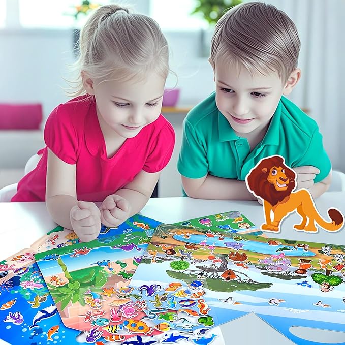 6 Set (260pcs) Puffy Sticker Books Activity for Kids, Animal, Farm, Dinosaurs, Space, Vehicle, Ocean, 3D Reusable Stickers for Boys and Girls, Travel Sticker Books for Kids Ages 3+-CubbioJoy