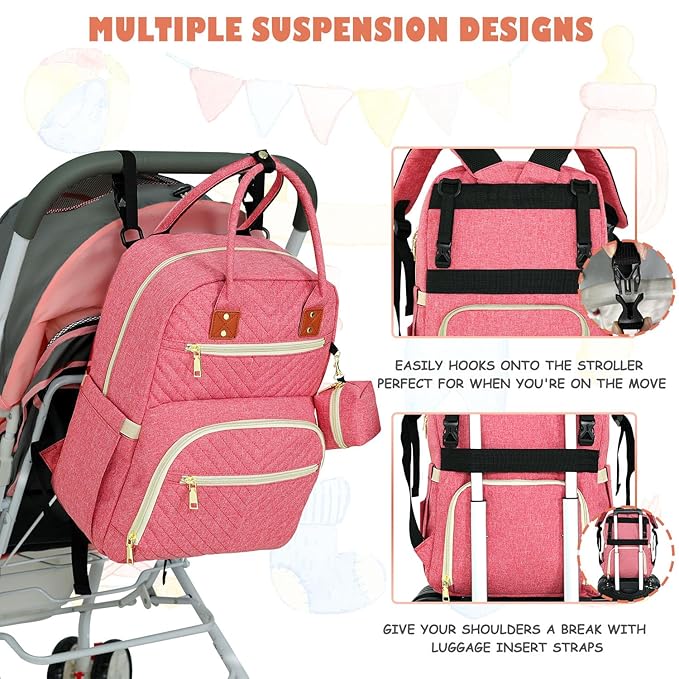 Baby Diaper Bag Backpack, Travel Diaper Bags for Babys Girl Boy Large Capacity Baby Bag Backpack for Women Pink-CubbioJoy