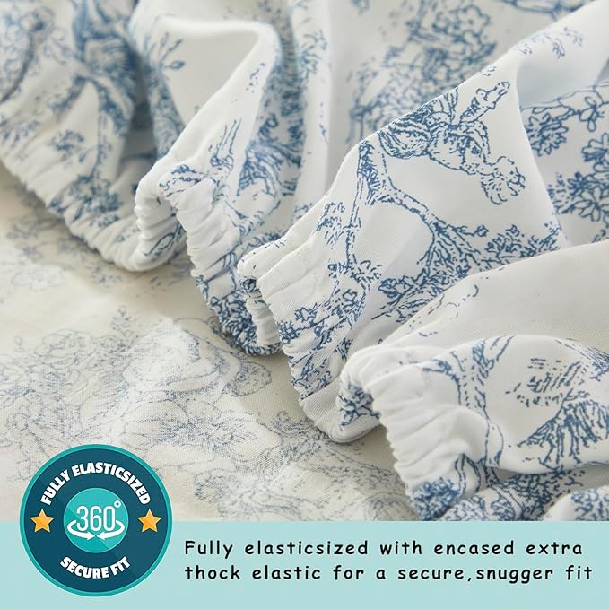 Brandream 3 Pieces French Country Toile Crib Bedding Set for Girls Vintage Blue Toile Floral Print 100% Cotton Baby Girl Nursery Bedding Collection - Ruffles Quilt,Toile Crib Sheet,Crib Bed Skirt-CubbioJoy