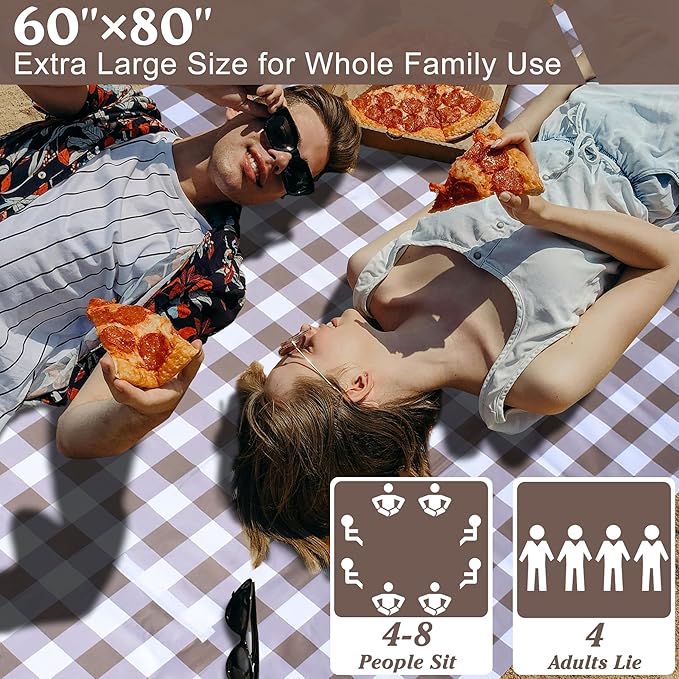 80"x60" Waterproof Sandproof Picnic Mat - Portable Foldable Outdoor Blanket for Beach, Park, Travel & Indoor Use - Lightweight Compact Design, Easy-Carry (Light Brown)-CubbioJoy
