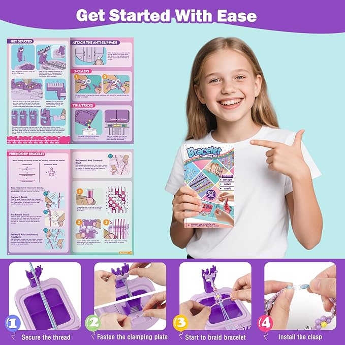 Arts and Crafts for Kids Ages 8-12,Friendship Bracelet Making Kit for Girl,DIY Arts and Crafts Maker for Kids,Jewelry Making Kit Christmas Gifts for Ages 6 7 8 9 10 11 12 Year Old (Purple)-CubbioJoy