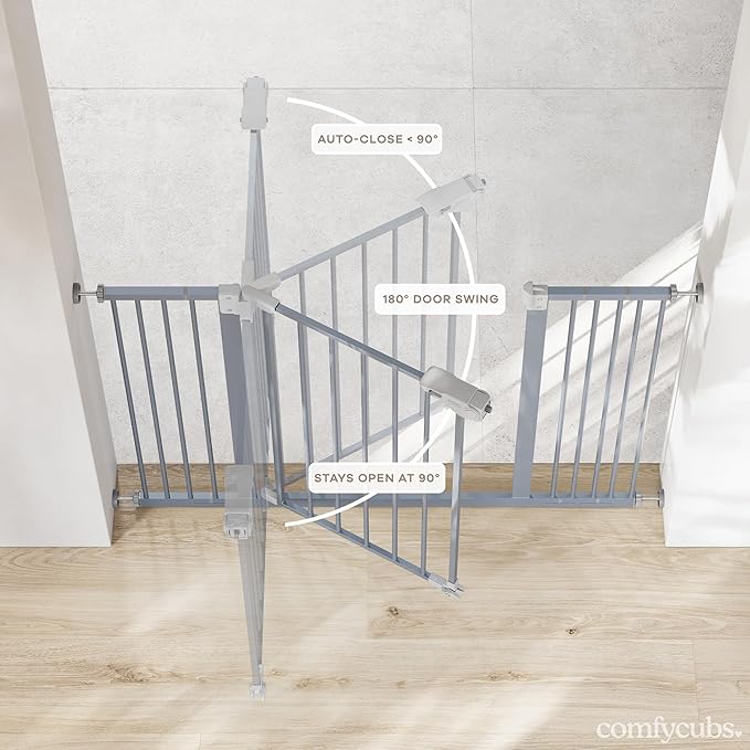 Comfy Cubs Baby Safety Gate with 3 Extensions - Adjustable 42" x 1.9" x 30" Q195 Steel Doorway Barrier - Powder-Coated Finish for Stairs and Doorways - Walk-Through Design Pet Gate - Pacific Blue-CubbioJoy