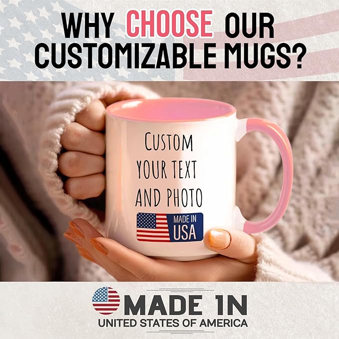 Custom Mug Upload Your Picture Personalized Coffee Mug with Photo Text Name Customized Cup Unique Ideas Gifts for Men Women Mom Dad Girlfriend Boyfriend Friend Family (Pink, 11oz)-CubbioJoy