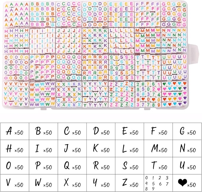 1400pcs Letter Beads, 6x6 mm Acrylic Alphabet Beads, Beads for Jewelry and Bracelet Making, in 28 Grid Box (White and Colorful)-CubbioJoy