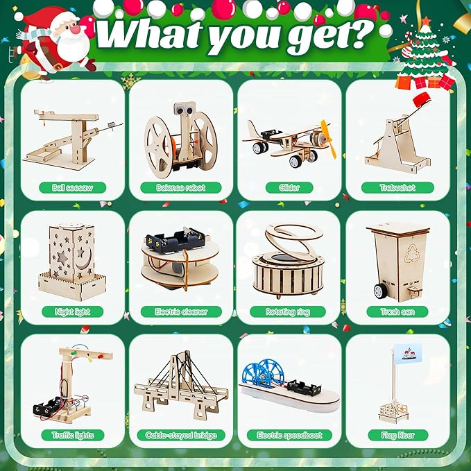 Christmas Advent Calendar 2024 Stem Kits Calendar for Kids Boys- 24 Days Christmas Countdown Educational Projects Crafts Advent Calendar Wooden Puzzles Xmas Surprise Gift for Kids Teens-CubbioJoy