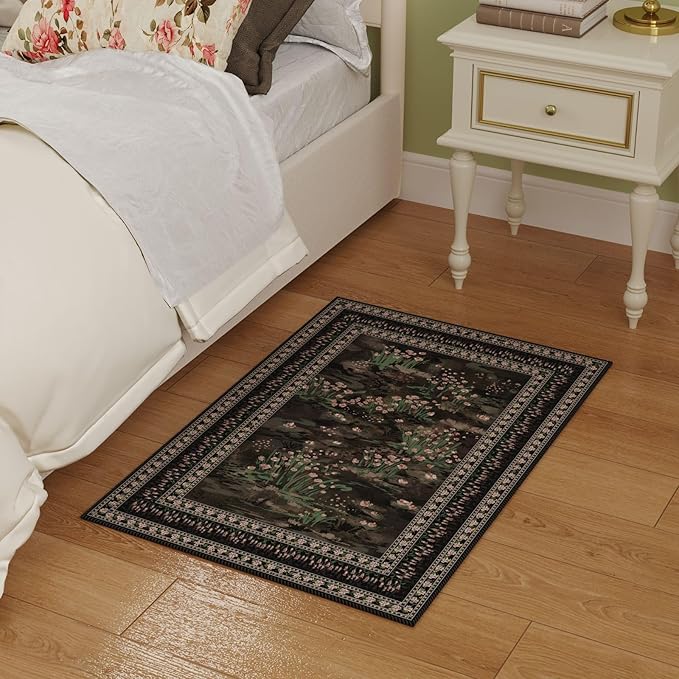 2x3 Rug Abstract Vintage Indoor Door Mat Machine Washable Small Area Rug Non-Slip Low Pile Throw Rugs for Entryway Kitchen Front Door Indoor Entrance Entry Kids Room, Black-CubbioJoy