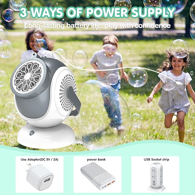 Big Bubble Machine - Automatic Bubbles Blower for Kids, Toddlers - 360° Oscillation & 75° Adjustment, Bubble Toys with LED Light - Gifts for Boys, Girls, Easter, Outdoor, Birthday, Party Use-CubbioJoy