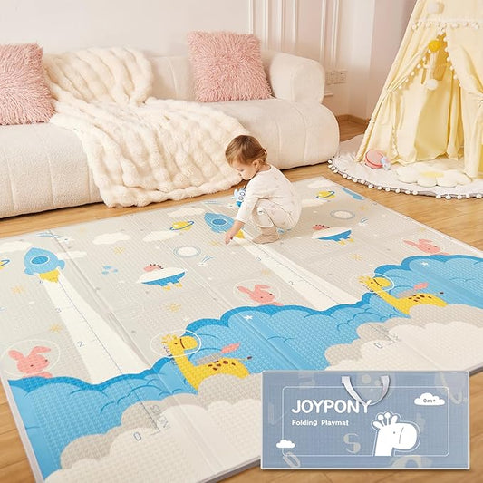 Baby Play Mat,79"X71"X0.6"Extra Large Thick Reversible Foldable Play Mats for Babies and Toddlers,Waterproof Anti-Slip Portable Baby Floor Mat for Tummy Time,Baby Mat for Floor with Travel Bag-CubbioJoy