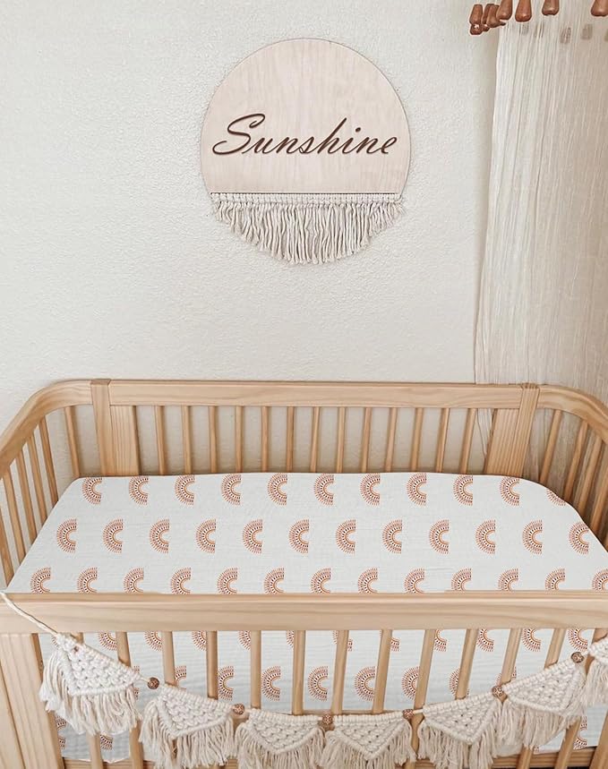Bassinet Sheet for Baby Boy and Girl, Fitted Sheets for Rectangle, Oval, Hourglass Bassinet Mattress, Muslin Moses Basket Sheets with Neutral Style (Rainbow)-CubbioJoy