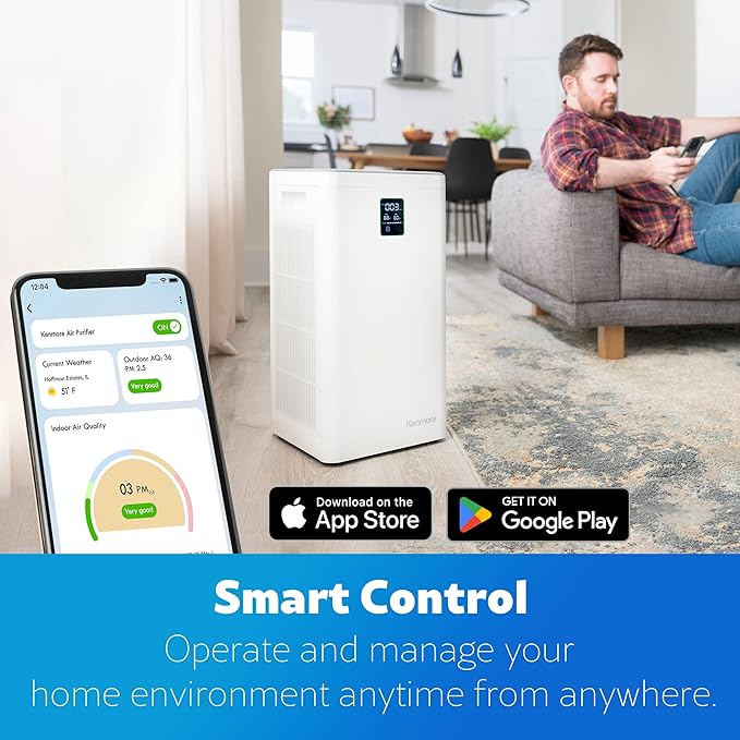 Kenmore PM4030 Air Purifier with H13 True HEPA Filter, Covers Up to 2300 Sq.Foot, 24db SilentClean 3-Stage HEPA Filtration System, 5 Speeds for Home Large Room, Kitchens & Bedroom-CubbioJoy