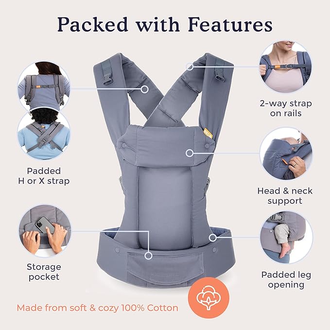 Beco Gemini Baby Carrier from Newborn to Toddler - Certified Ergonomic Newborn Baby Carrier for Infants and Children of 7-35 lbs - M Shape, Adjustable Seat, 100% Cotton (Ecru)-CubbioJoy