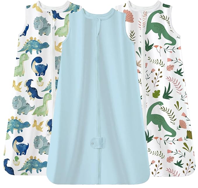 TotAha Cute Dinos Sleep Sack 6-12 Months 3 Pack, Buttery Soft Swaddle Transition Wearable Blanket Baby Sleeping Bag, 0.5 TOG-CubbioJoy