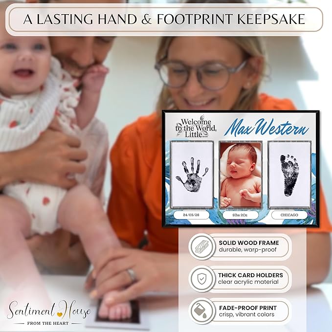 Inkless Hand and Footprint Kit, Baby Keepsake Plaque & Baby Shower Gifts - Ideal as Mom To Be Gift, Nursery Picture Frames, Clean Touch Hand and Footprint Kit (Style 1 - Design 3)-CubbioJoy