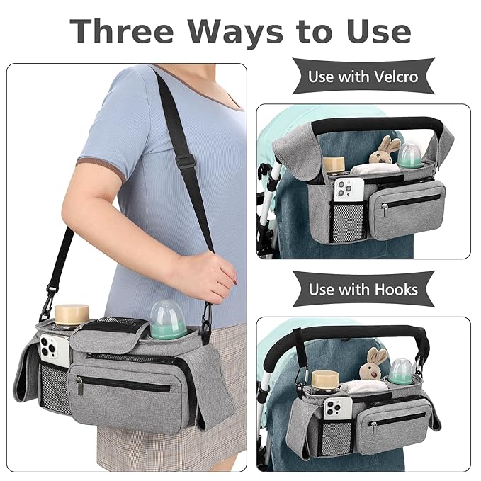 Accmor Universal Stroller Organizer with Insulated Cup Holder Detachable Phone Bag and Shoulder Strap,Stroller Bag Caddy Organizer Fits for Uppababy, Baby Jogger, Britax Strollers-CubbioJoy