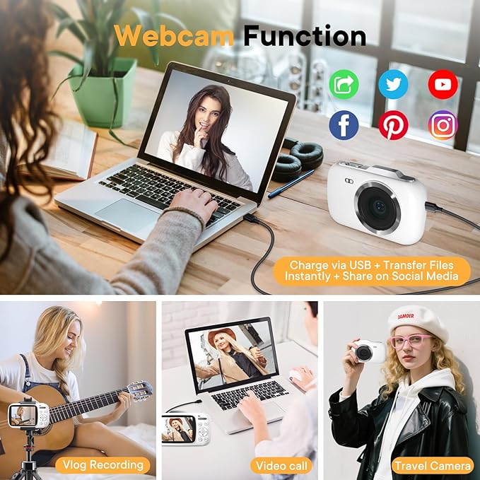 Digital Camera 4K 64MP - Vlogging Camera for Kids & Beginners | 18X Zoom Point and Shoot Camera Anti Shake, Compact with Flash, Gift for Boys Girls(White+Silver)-CubbioJoy