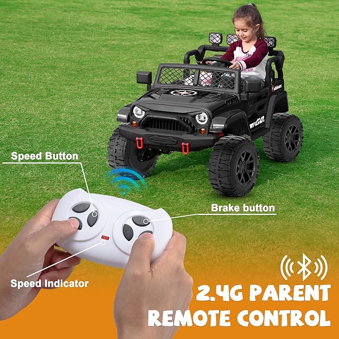 ANPABO 24V 2 Seater Ride On Car for Kids w/EVA Tires, 4X200W Motors, 4 Shock Absorbers, 2.4G Remote Control, Bluetooth Radio, LED Headlights & Searchlights, Electric Car for Kids Ages 3-8, Black-CubbioJoy