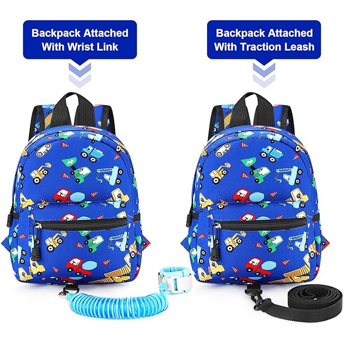 Accmor Toddler Backpack with Leash, Cute Kids Backpacks with Anti Lost Wrist Link, Mini Baby Backpack Leash Walking Harness for Outdoor Travel, Small Excavator Backpack Tether Protector for Boys-CubbioJoy
