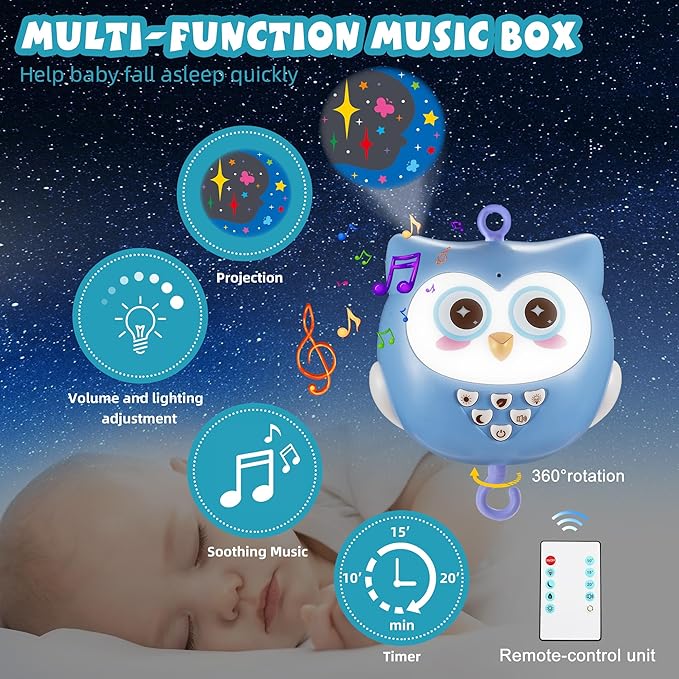Baby Crib Mobile with Music and Lights for Boys Musical Mobile Animals for Crib Bassinet Girls Toys Hanging Portable Safari Nursery Decor Blue-CubbioJoy