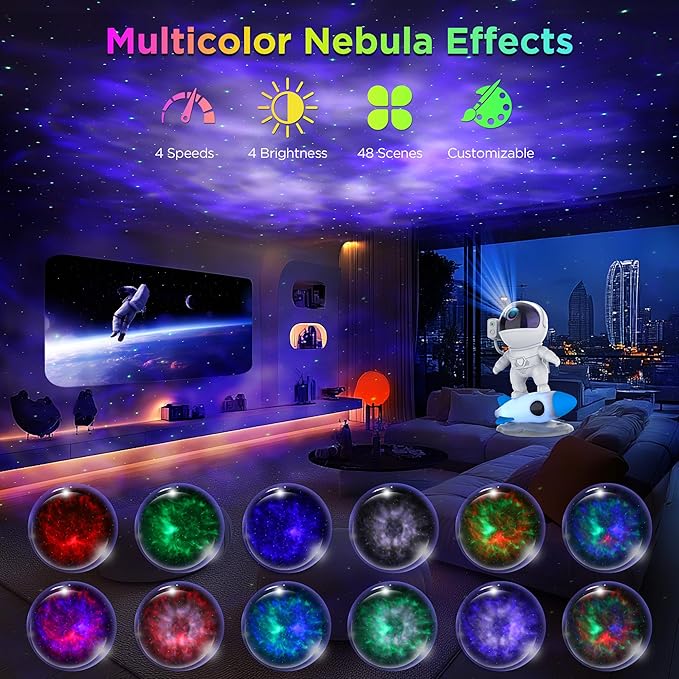 Astronaut Galaxy Projector for Bedroom, Star Projector Galaxy Light with App & Remote Control, White Noises, Bluetooth Speaker, Rocket Night Light for Kids, Ceiling, Gifts, Room Decor-CubbioJoy