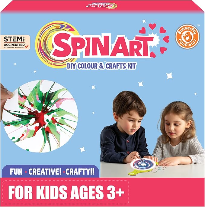 Butterfly EduFields Spin Art & Craft Kit for Kids | Educational Birthday Gift for 3+ 4 5 6 7 Year Old Boys and Girls| DIY Painting Kit for Kids | STEM Toy for for 3+ Years | Science Project Kit-CubbioJoy