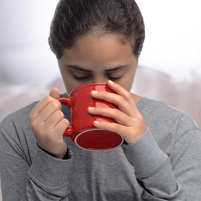 DISCOUNT PROMOS Ceramic Campfire Coffee Mugs 13 oz. Set of 10, Bulk Pack - Perfect for Tea, Espresso, Cappuccino, Hot Cocoa - Red-CubbioJoy