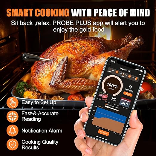 INSMART Wireless Smart Meat Thermometer,330FT Bluetooth Range,100% Waterproof,Precision Cooking Grilling,Multi Sensors,for BBQ,Oven,Grill,Kitchen,Smoker, Rotisserie Turkey Beef/iOS & Android App-CubbioJoy