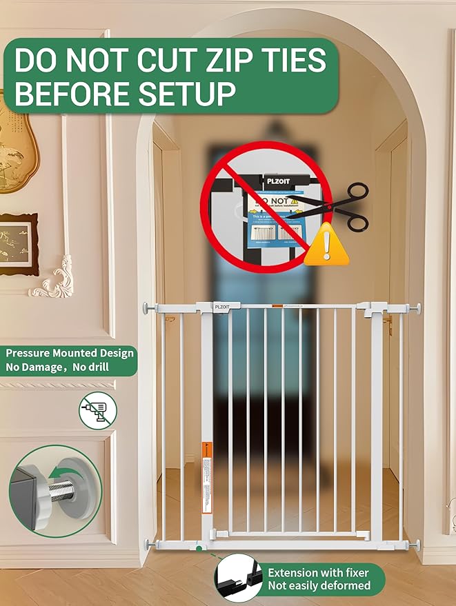 29.5-40.5" Baby Gate for Stairs, Dog Gate for Doorways, Walk Thru Auto Close Metal Baby Safety Gate for The House, Stairs and Doorways, Child Gate Pressure Mounted, Pet Gate for Dog Indoor - White-CubbioJoy