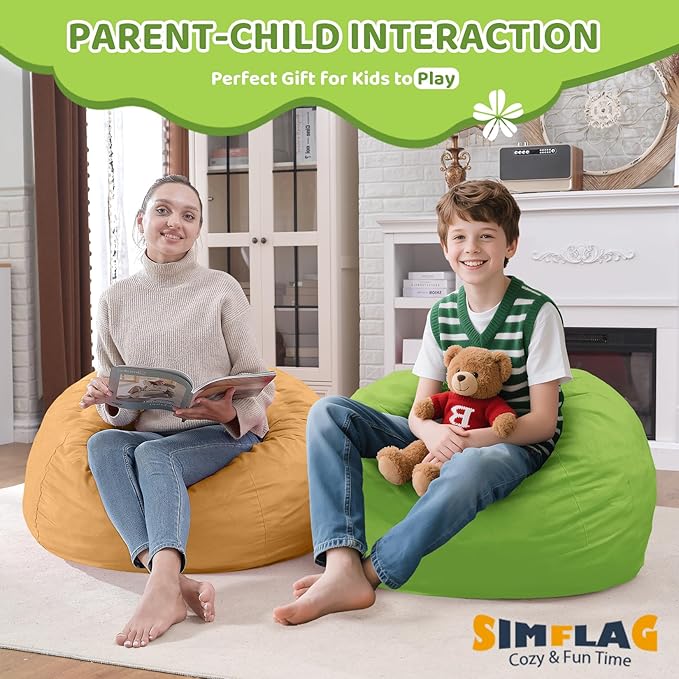 2FT Bean Bag Chair, Comfy Bean Bag Chairs with Memory Foam Filled, Fluffy Beanbag Sofa with Dutch Velvet Cover, Teardrop BeanBag Chairs for Living Room, Playroom - Lime-CubbioJoy