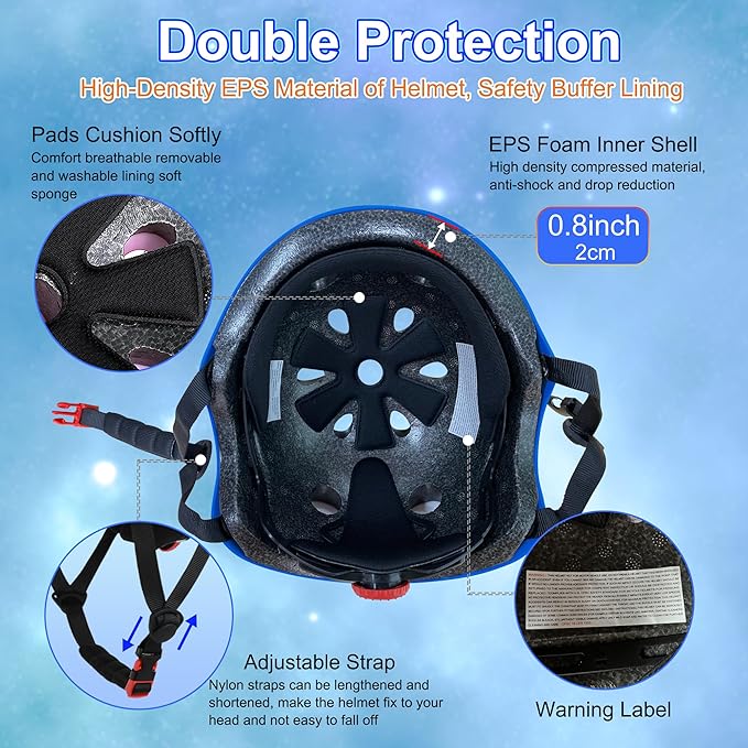 Kids Bike Helmet with DIY Stickers and Knee Pads Elbow Pads Wrist Guard Set for Ages 3-8-14 Toddler Boys Girls Helmet for Roller Skates Cycling Skateboarding Bicycle Scooter-CubbioJoy