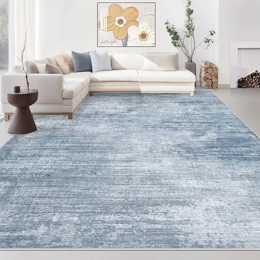 Area Rugs 8x10 Living Room: Washable Rug Modern Abstract Large Rugs Soft Non Slip Neutral Rug Stain Resistant Indoor Carpet for Bedroom Kitchen Dining Room Table Nursery Home Office Rugs(Blue,8'x10')-CubbioJoy