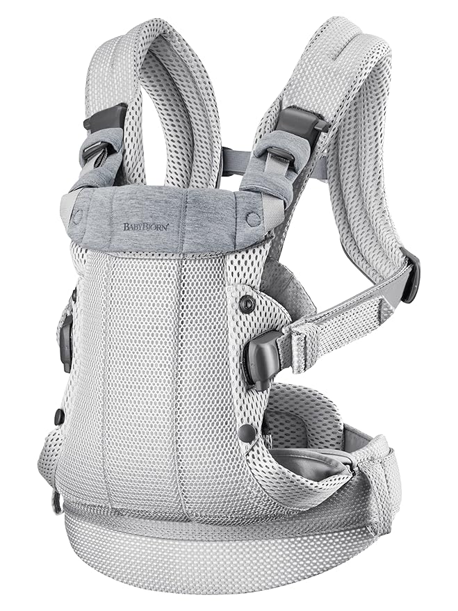 BabyBjörn Baby Carrier Harmony, Silver, 3D Mesh | 3-in-1 Ergonomic Baby Carrier; Newborn, Facing-In, Outward-Facing, and Back Carrying Positions Supported (7-40 lbs), Newborn to Toddler-CubbioJoy