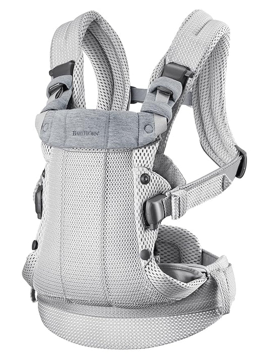 BabyBjörn Baby Carrier Harmony, Silver, 3D Mesh | 3-in-1 Ergonomic Baby Carrier; Newborn, Facing-In, Outward-Facing, and Back Carrying Positions Supported (7-40 lbs), Newborn to Toddler-CubbioJoy
