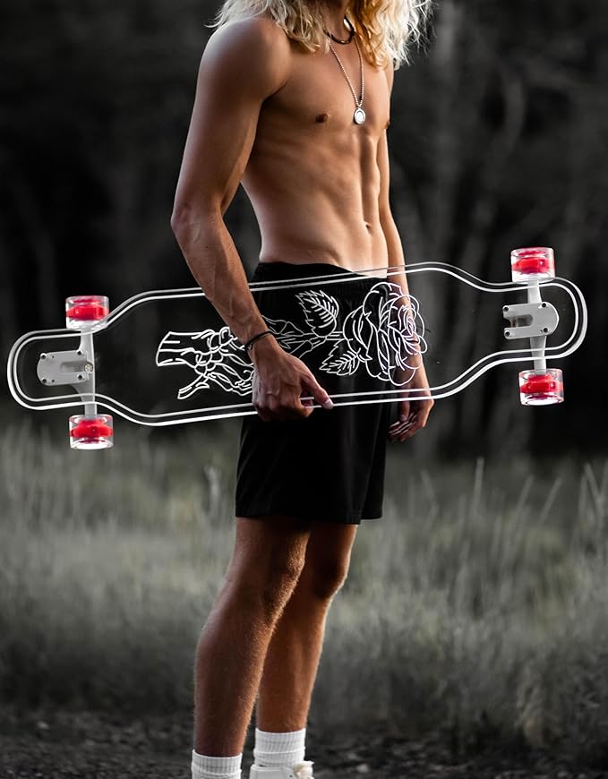 Clear Longboard Skateboard - Transparent Acrylic Long Boards with Light-Up LED Wheels for Smooth Rides - Ride The Streets in Style with Longboard Built for Beginners & Pros Alike-CubbioJoy